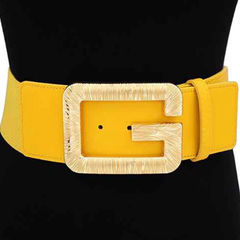 Oversized G Metal Buckle Accented Elastic Statement Belt